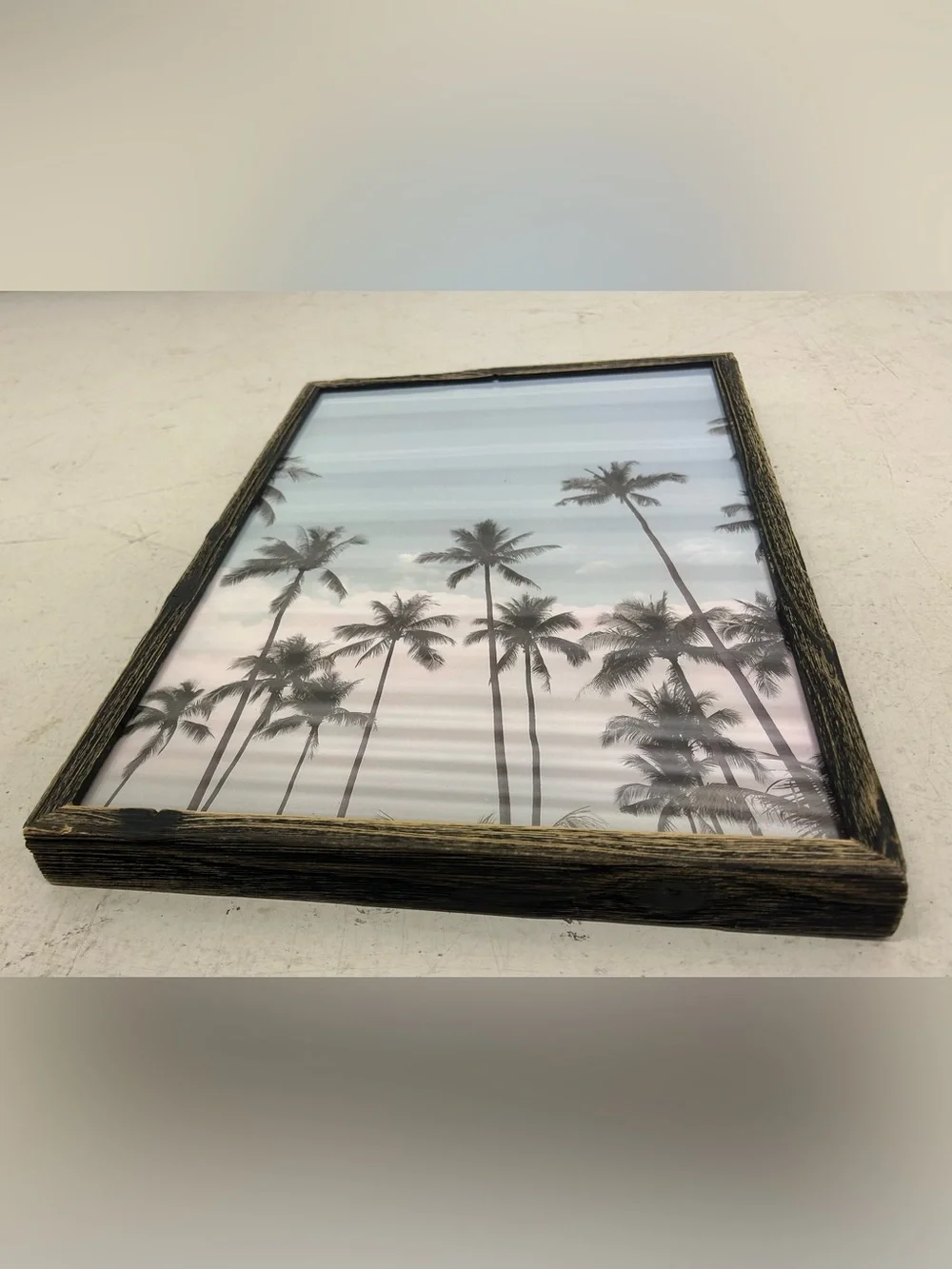 Framed Palm Tree Wall Art - Blue and Pink Tropical Print 12”W x 18”H
